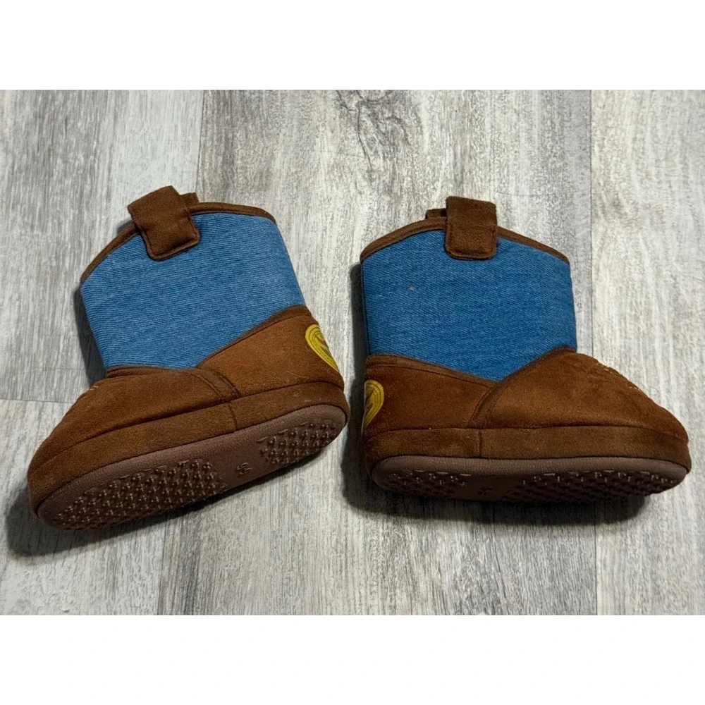 Disney Toy Story Woody Cowboy Boot Slippers‎ Toddler Size 5-6 Brown Blue Denim